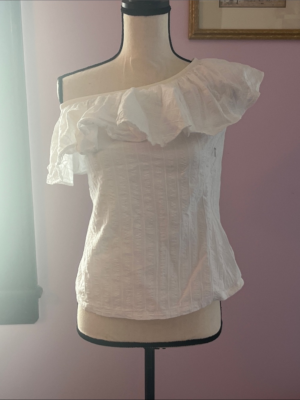 G by Giuliana White One-Shoulder Ruffle Blouse